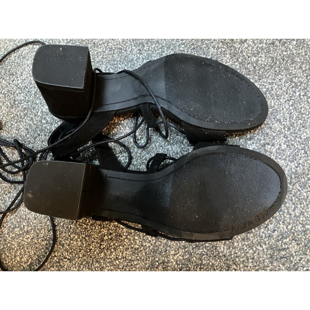 Old Navy Size 7 Black Jack Jas Lace Up Open Toe Block Heel Boho Sandals Women's - Picture 6 of 6